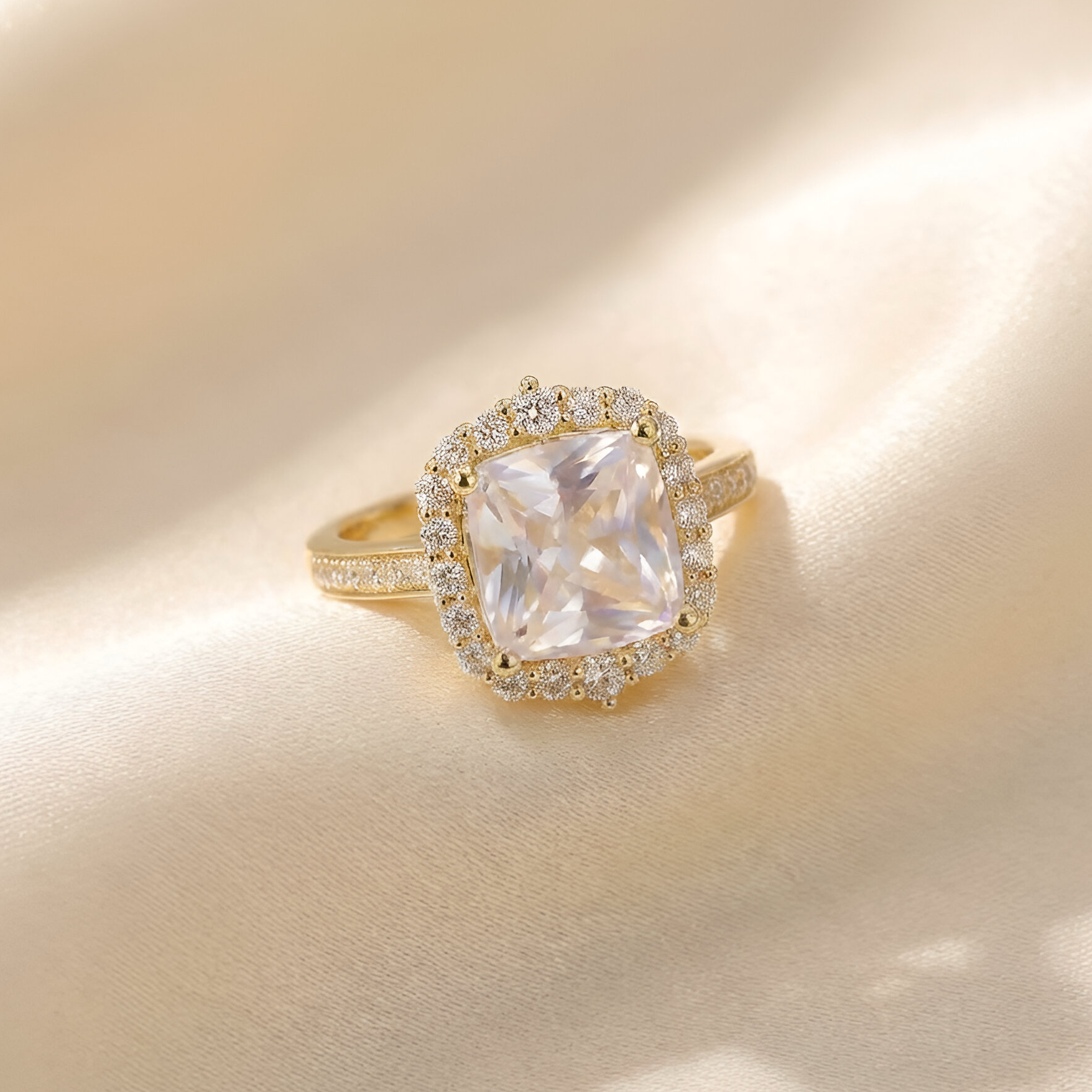 Rainbow Moonstone Diamond Ring in 14K Yellow Gold