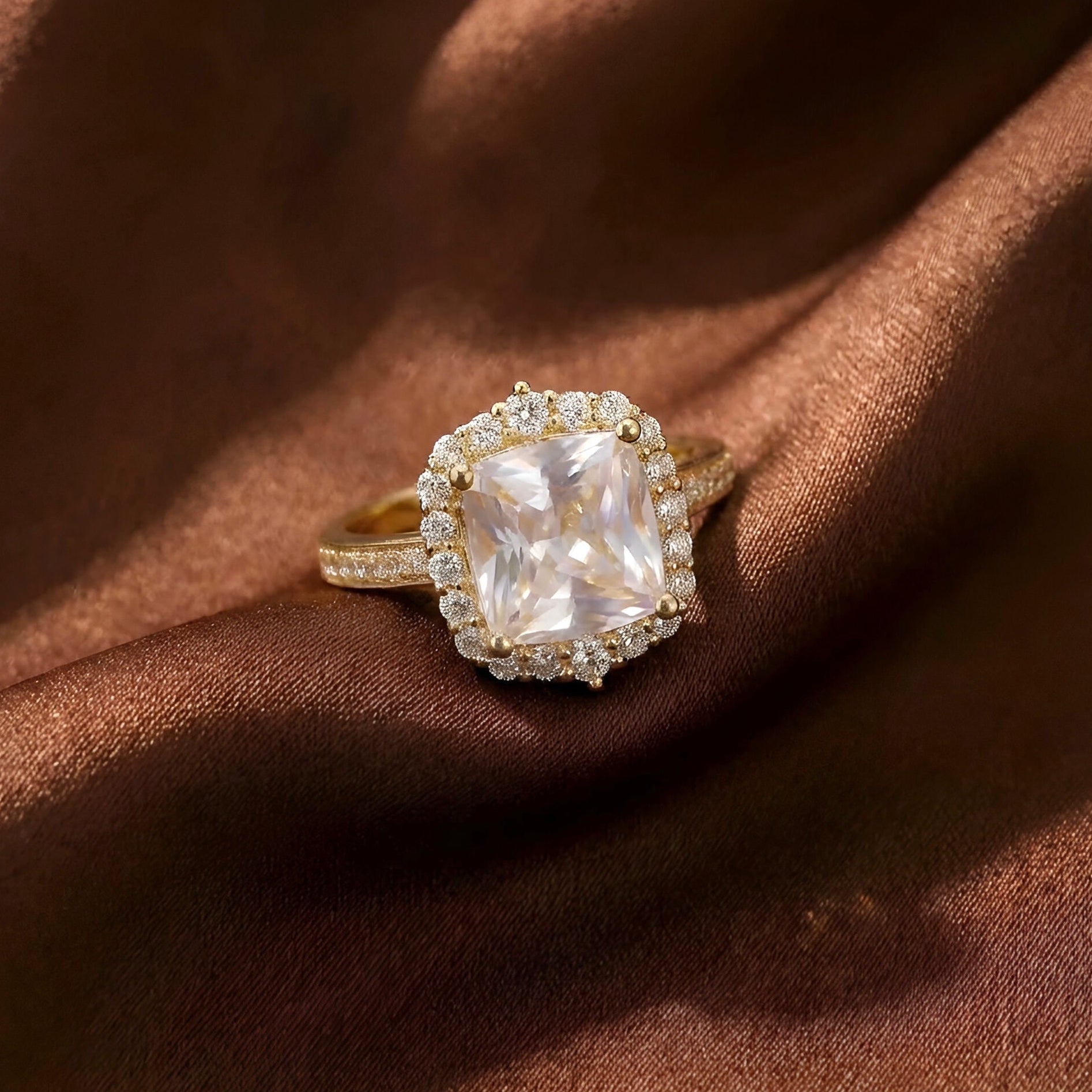 Rainbow Moonstone Diamond Ring in 14K Yellow Gold