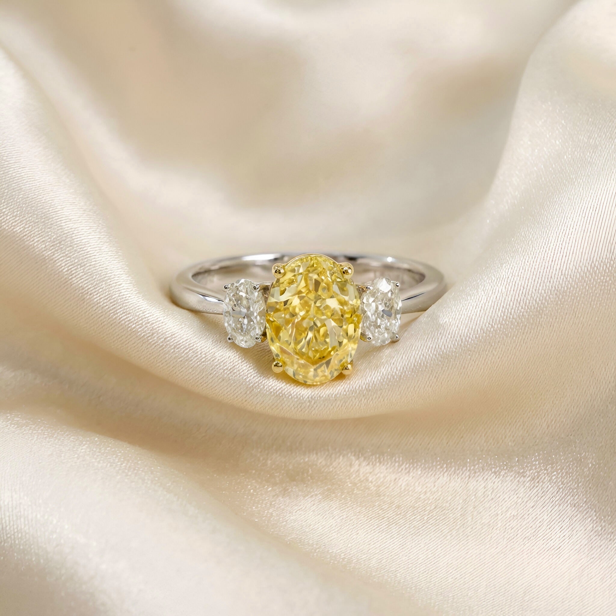 Yellow Diamond Ring in 18K Two Tone Gold