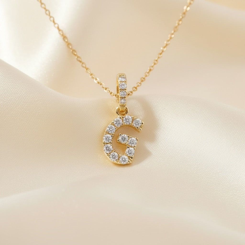 Diamond Initial “G” Necklace in 14K Yellow Gold – 0.10 CTW Natural Diamonds
