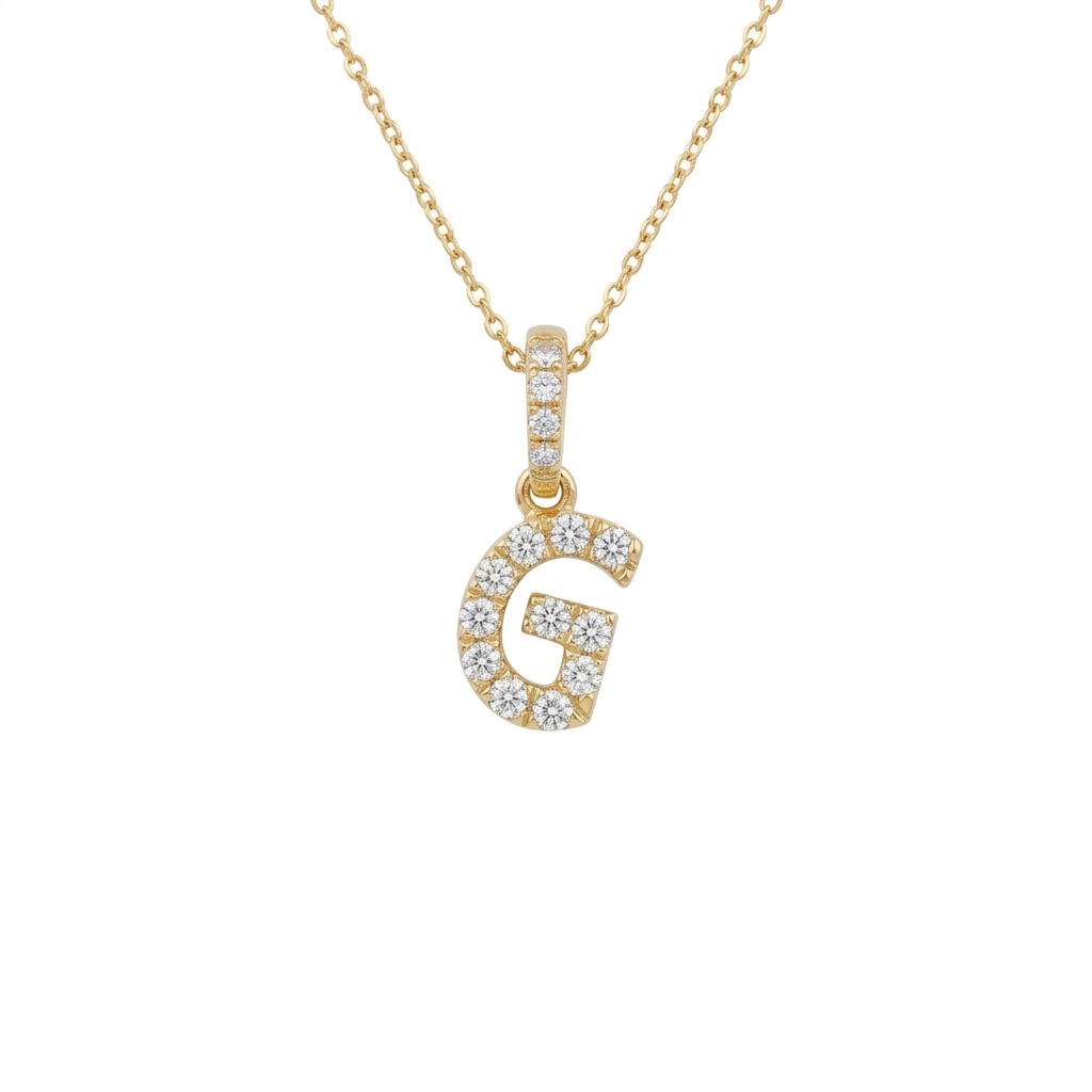 Diamond Initial “G” Necklace in 14K Yellow Gold – 0.10 CTW Natural Diamonds