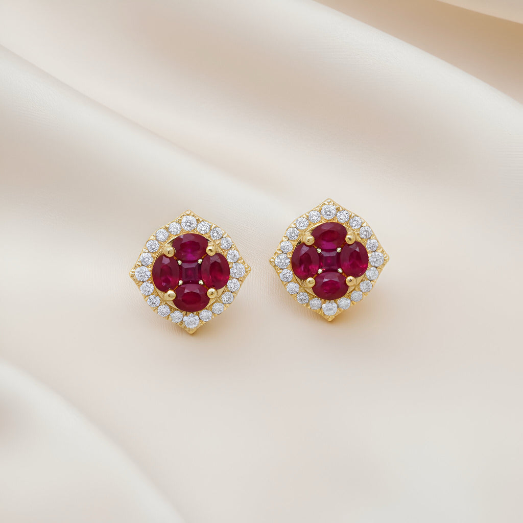 Ruby Diamond Earrings in 14K Yellow Gold