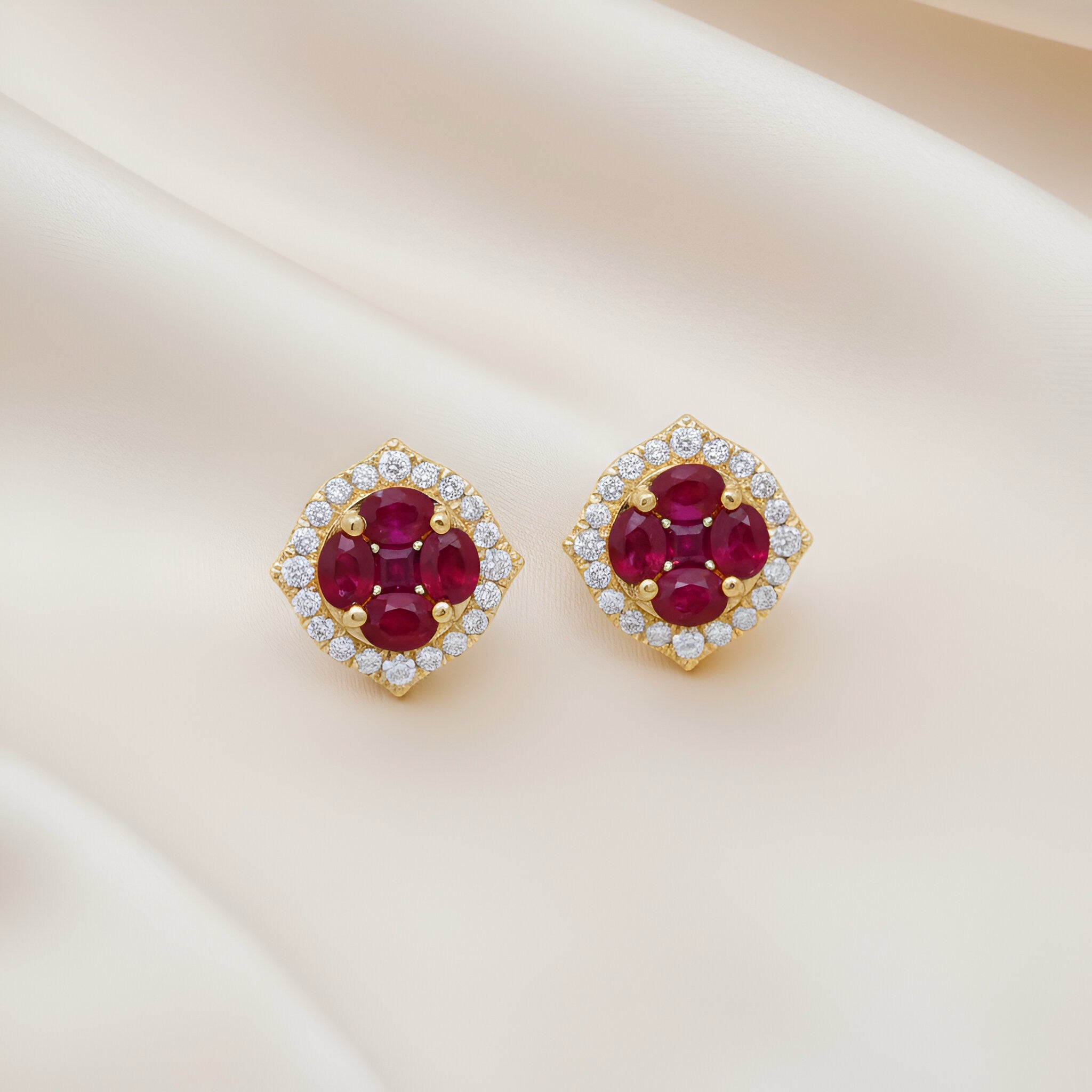 Ruby Diamond Earrings in 14K Yellow Gold