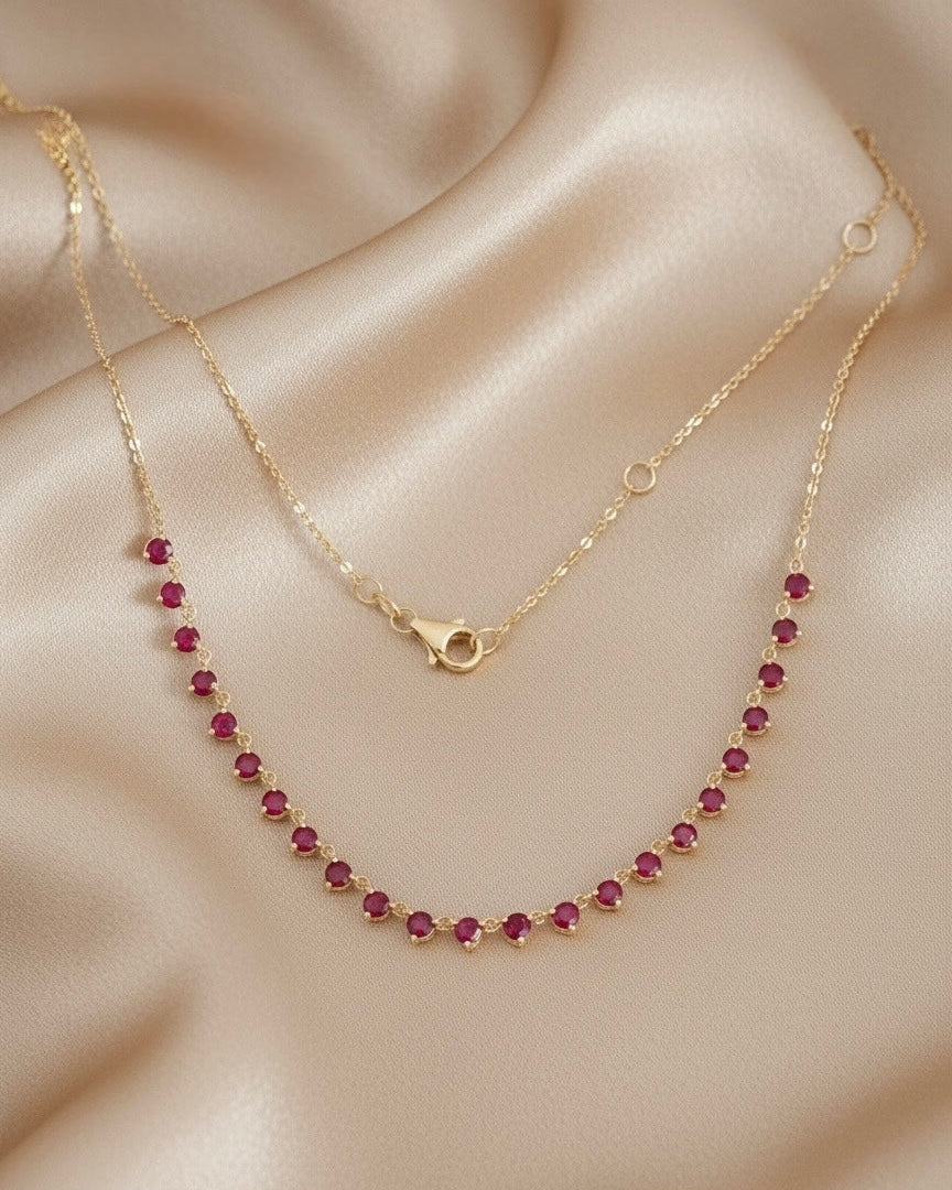 Ruby Station Necklace in 14K Yellow Gold – 2.49 CTW Natural Rubies