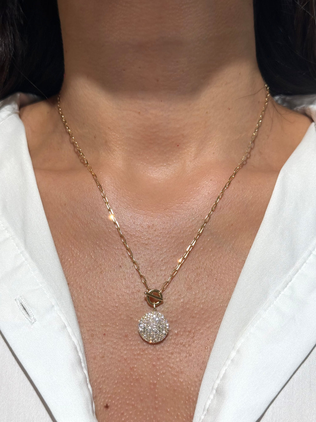 Diamond Circle Toggle Necklace in 18K Yellow Gold – 0.71 CTW Natural Diamonds