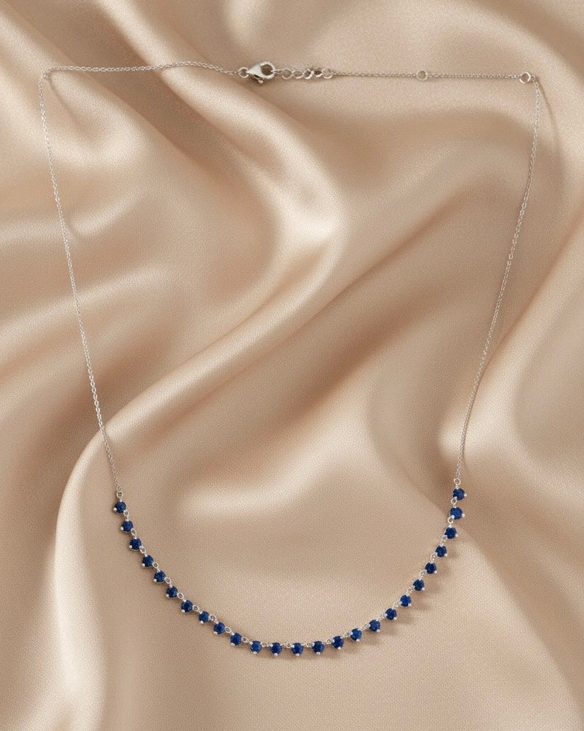 Blue Sapphire Station Necklace in 14K White Gold — 2.49 CTW Natural Blue Sapphires