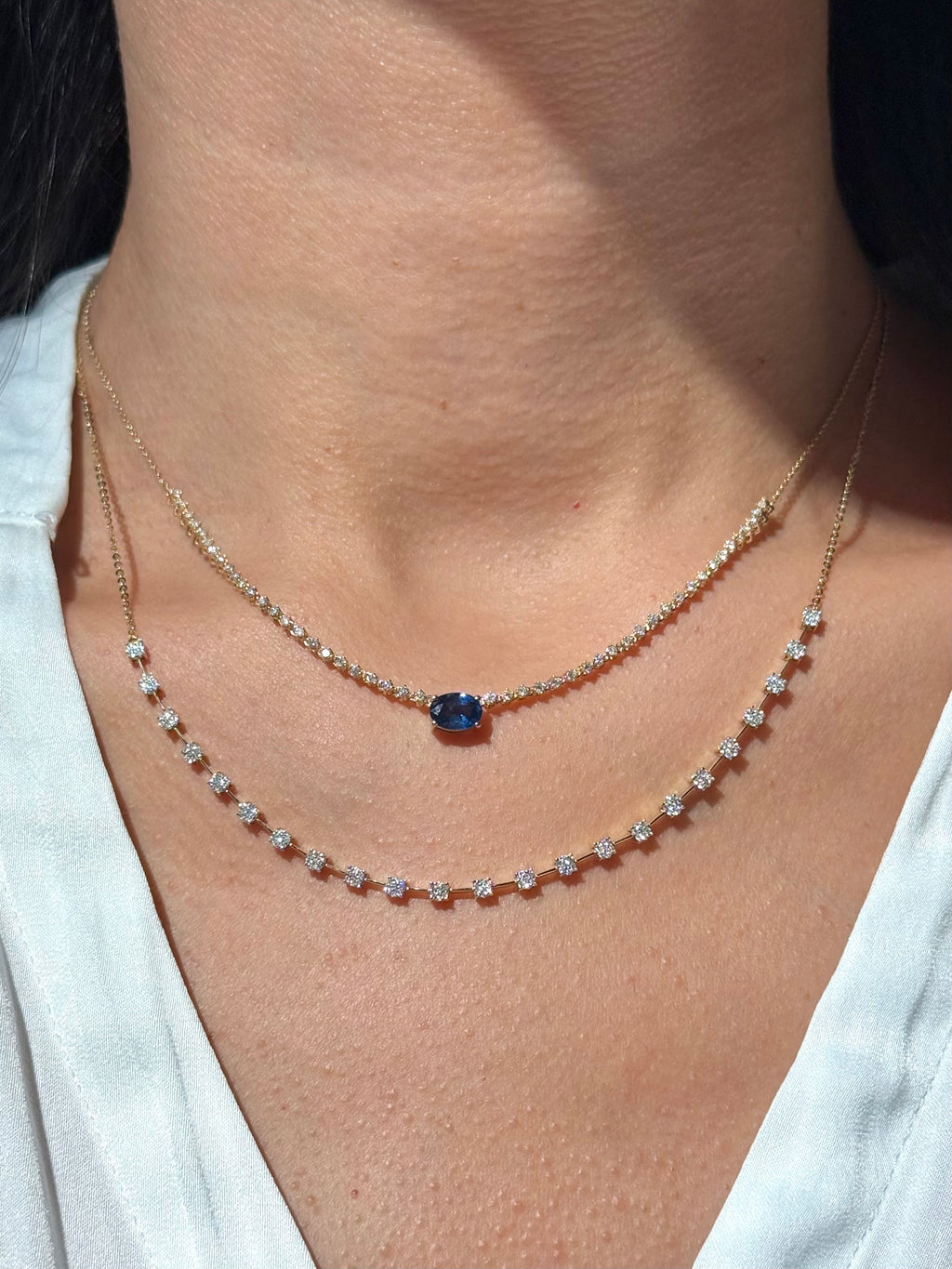 Oval Sapphire & Diamond Station Necklace in 14K Yellow Gold – 1.15 CT Natural Sapphire