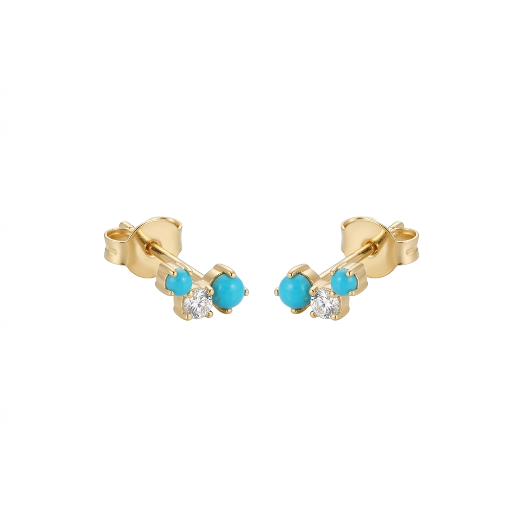 Turquoise & Diamond Ear Crawler Earrings in 18K Yellow Gold – Modern Fine Jewelry