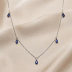 Pear Shape Sapphire Necklace in 14k White Gold