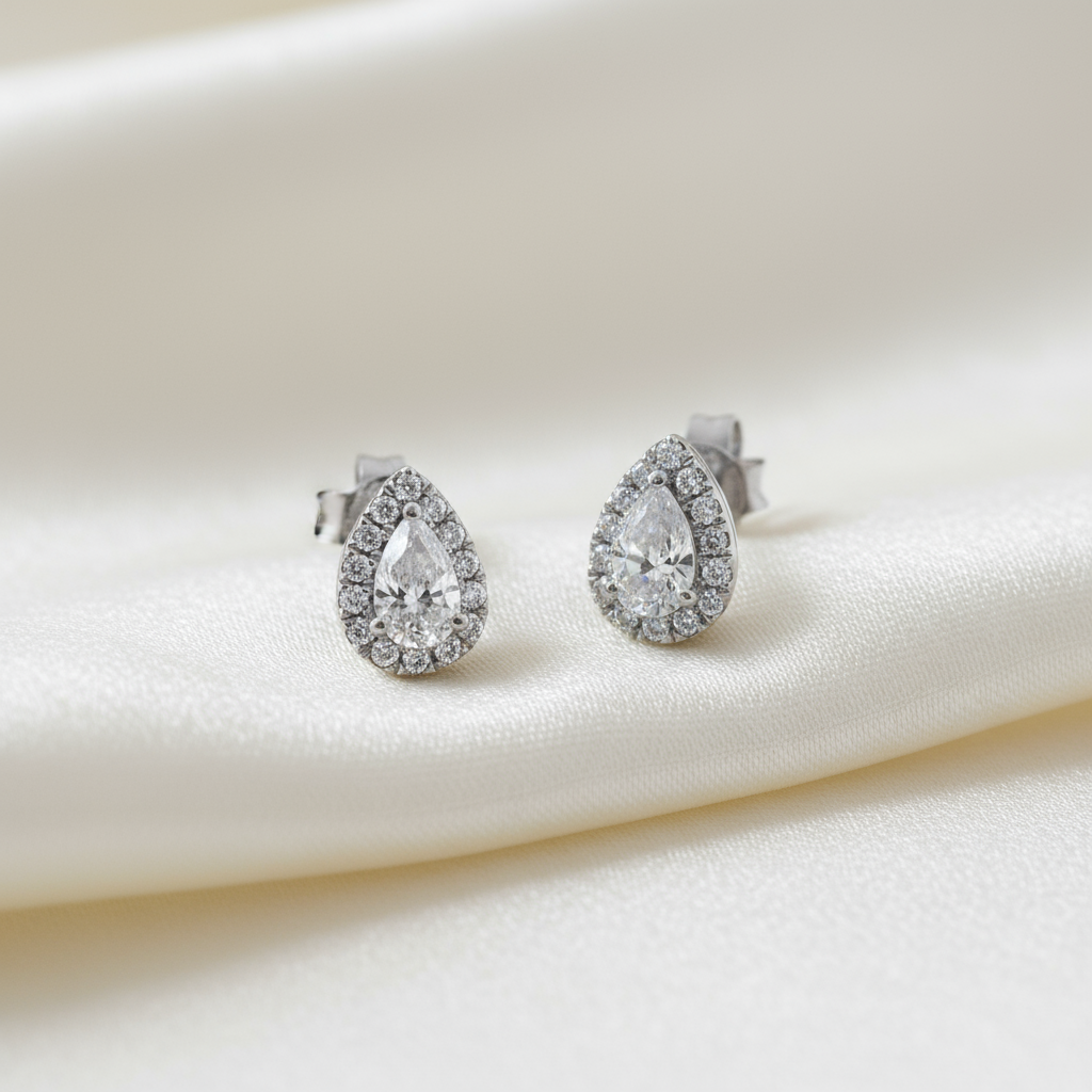 Pear Shape Diamond Earrings Studs in 14K White Gold
