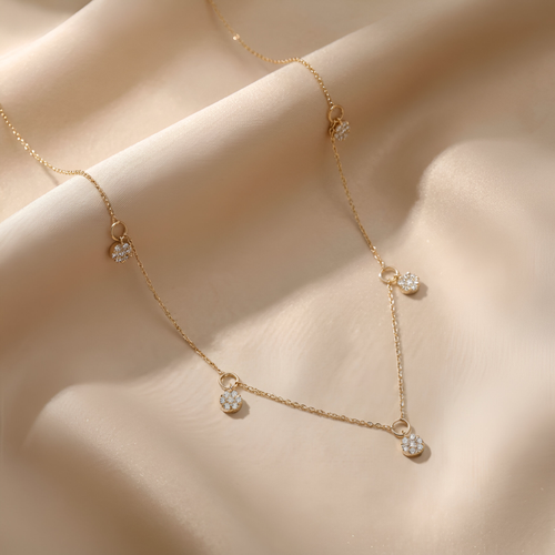 Cluster Dangling Diamond Necklace in 14K Yellow Gold - 0.63 CTW