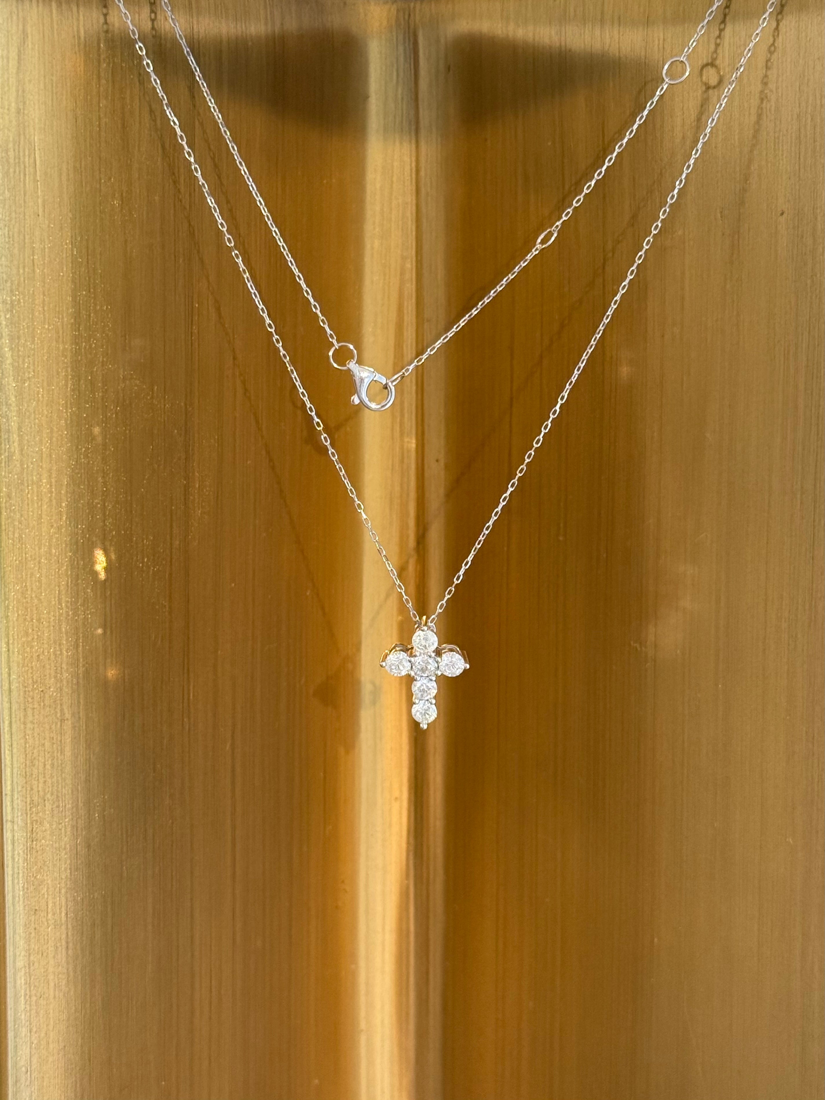 Diamond Cross Pendant Necklace in 14K White Gold – 0.75 CTW Natural Diamonds