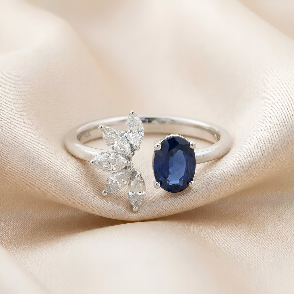 Classy Diamond Sapphire Ring in 18K White Gold