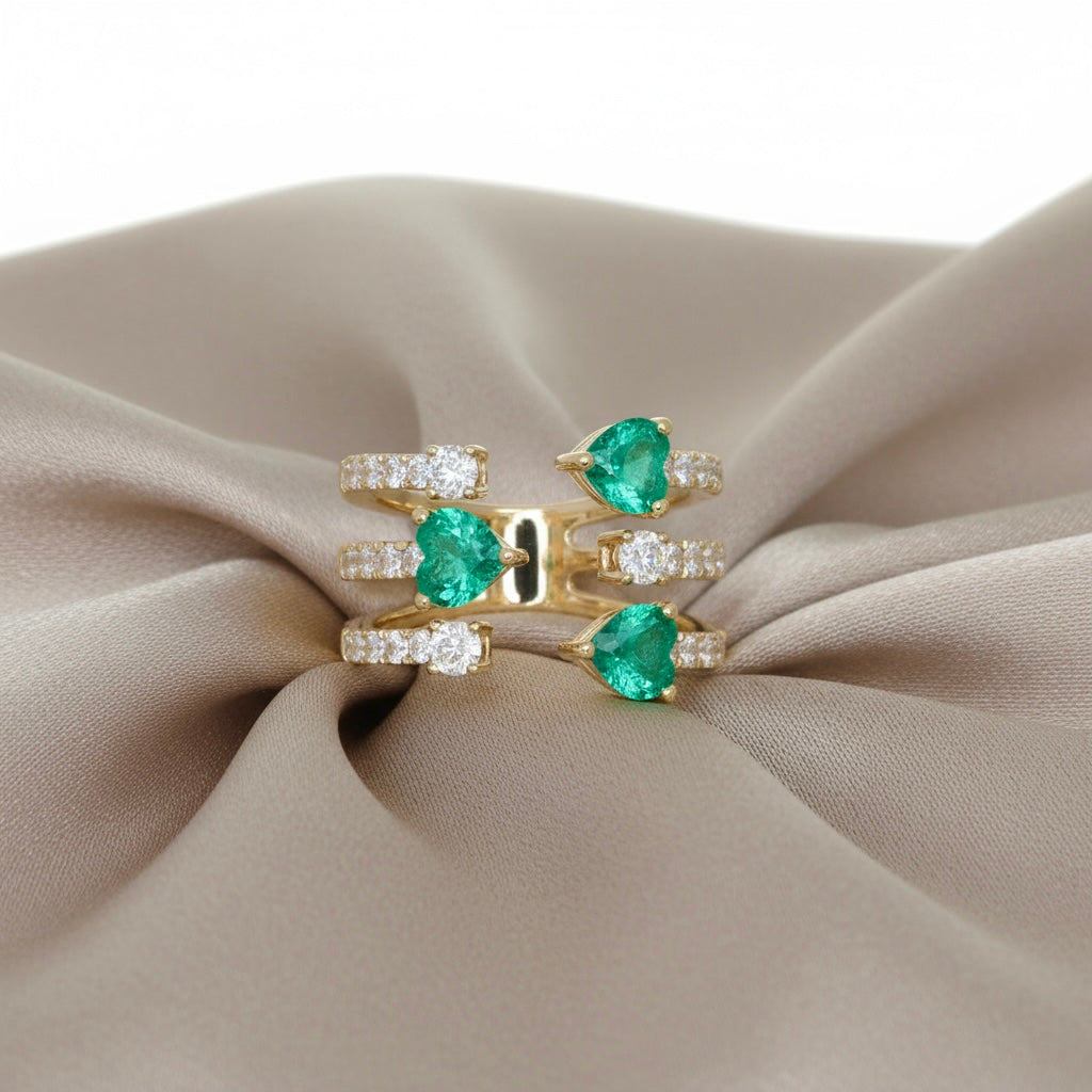 Emerald Diamond Ring in 18K Yellow Gold