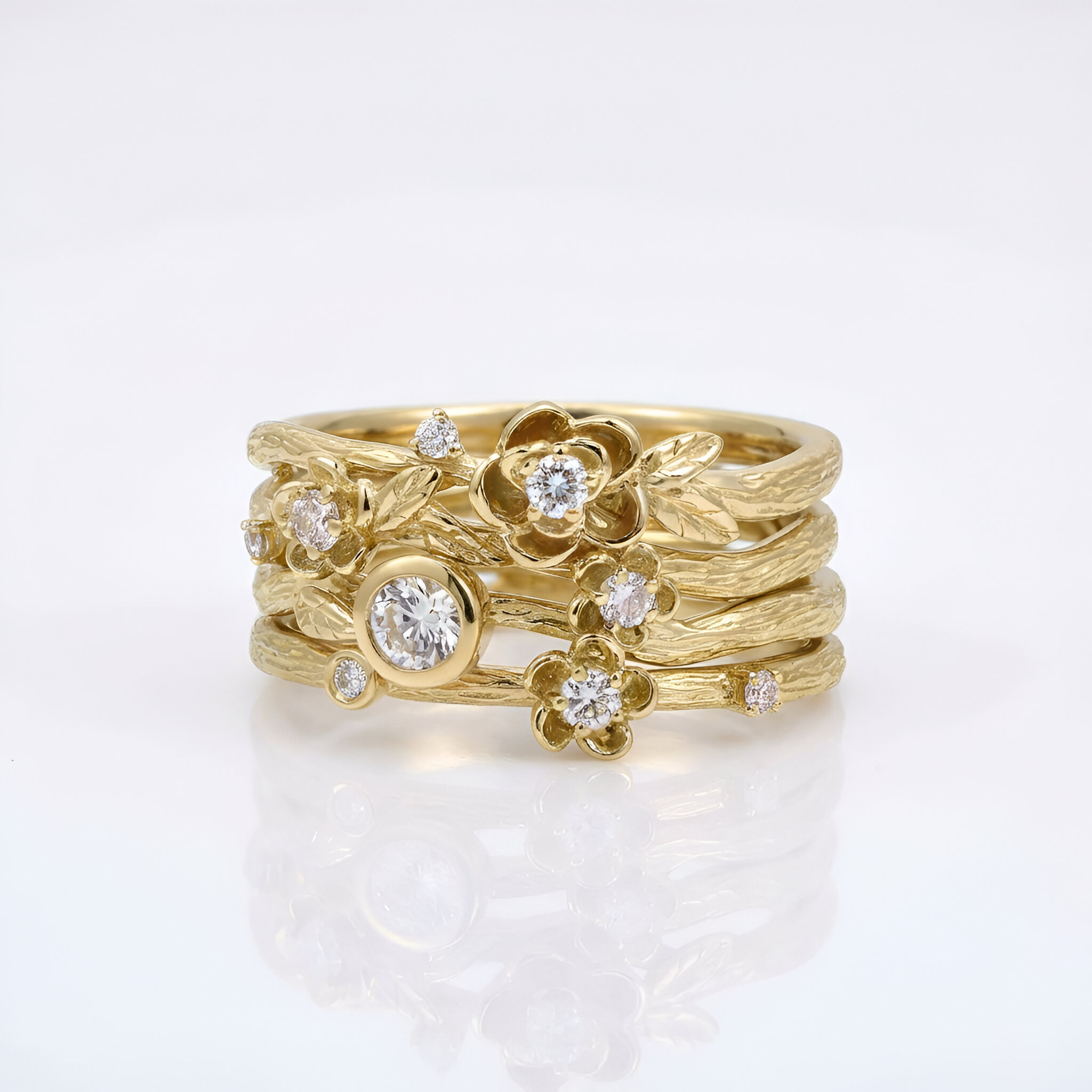 Floral Multi Diamond Ring in 14K Yellow Gold