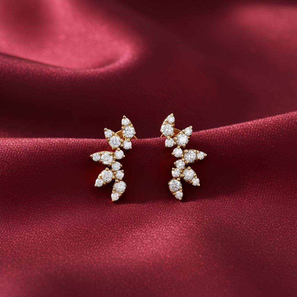 Diamond Stud Crawler Earrings in 14k Yellow Gold