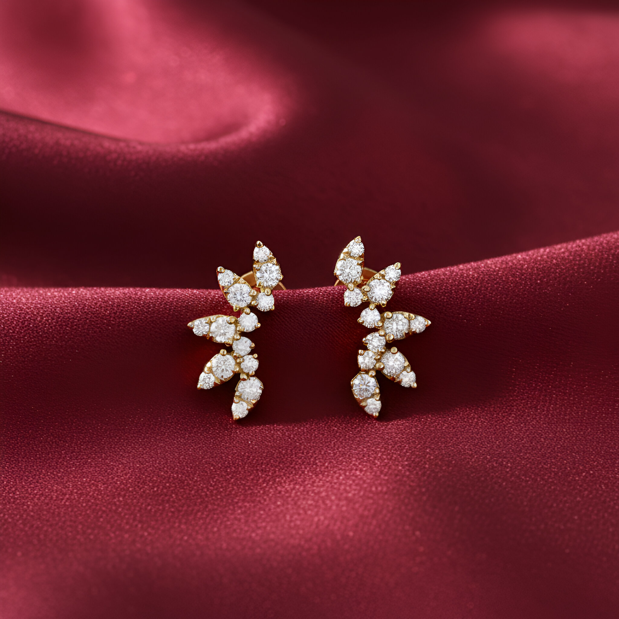 Diamond Stud Crawler Earrings in 14k Yellow Gold