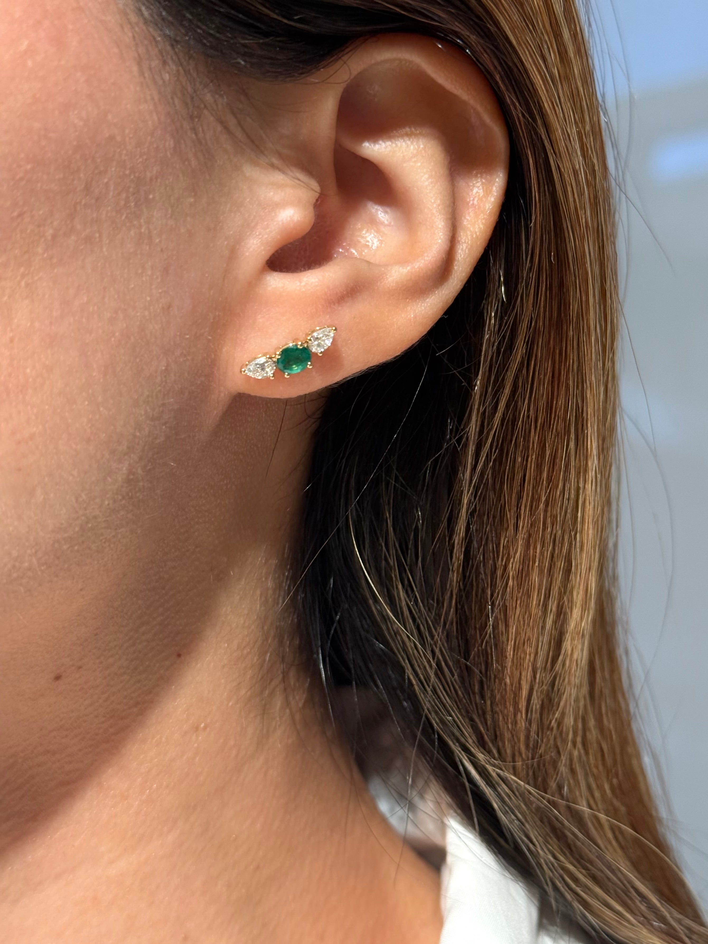 Diamond Emerald Crawler Earrings in 18K Yellow Gold