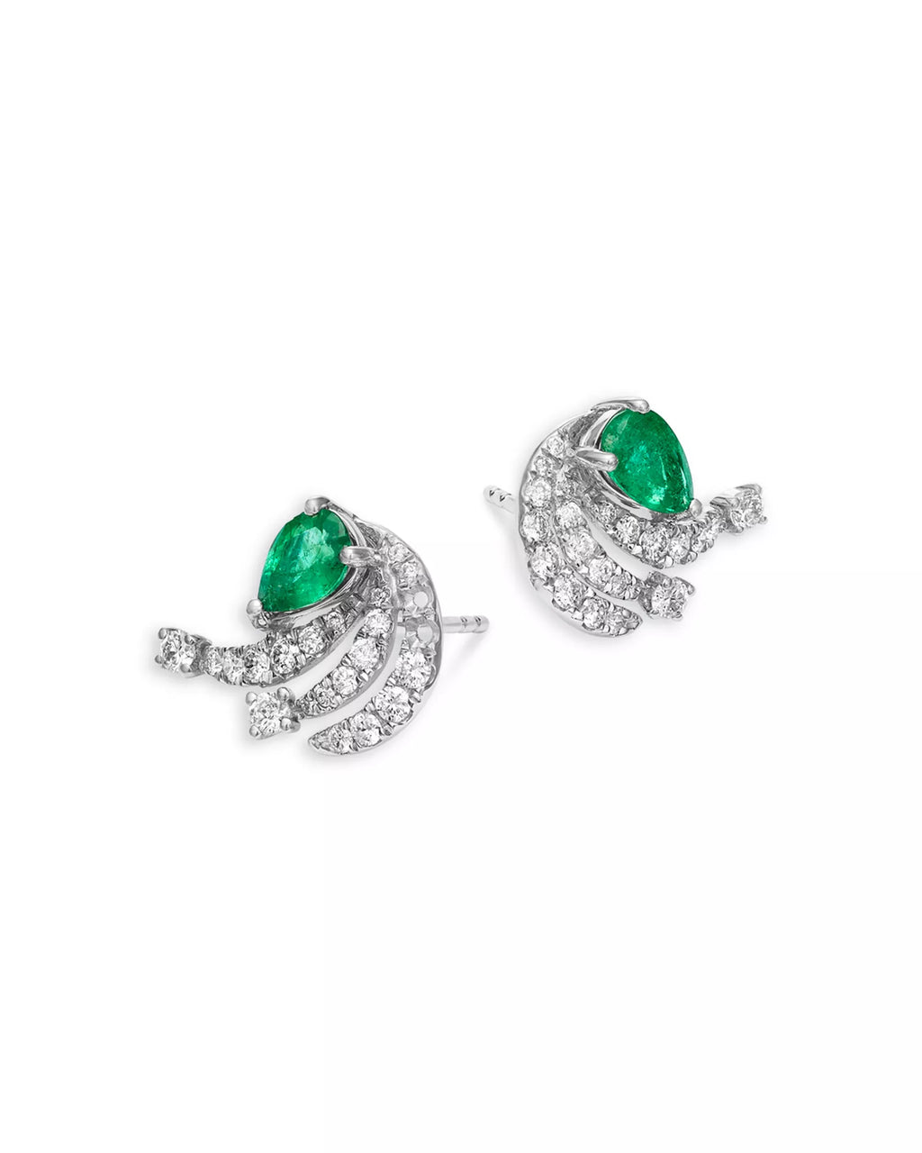 Diamond Emerald Earrings in 14K White Gold
