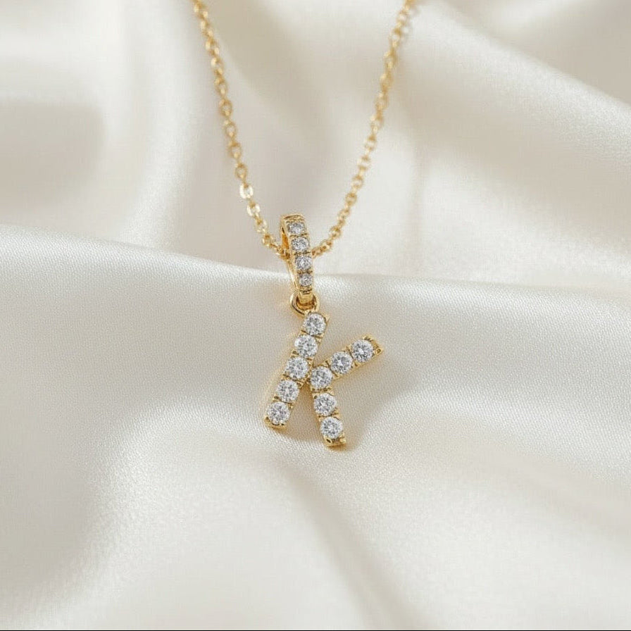 Diamond Initial “K” Necklace in 14K Yellow Gold – 0.14 CTW Natural Diamonds