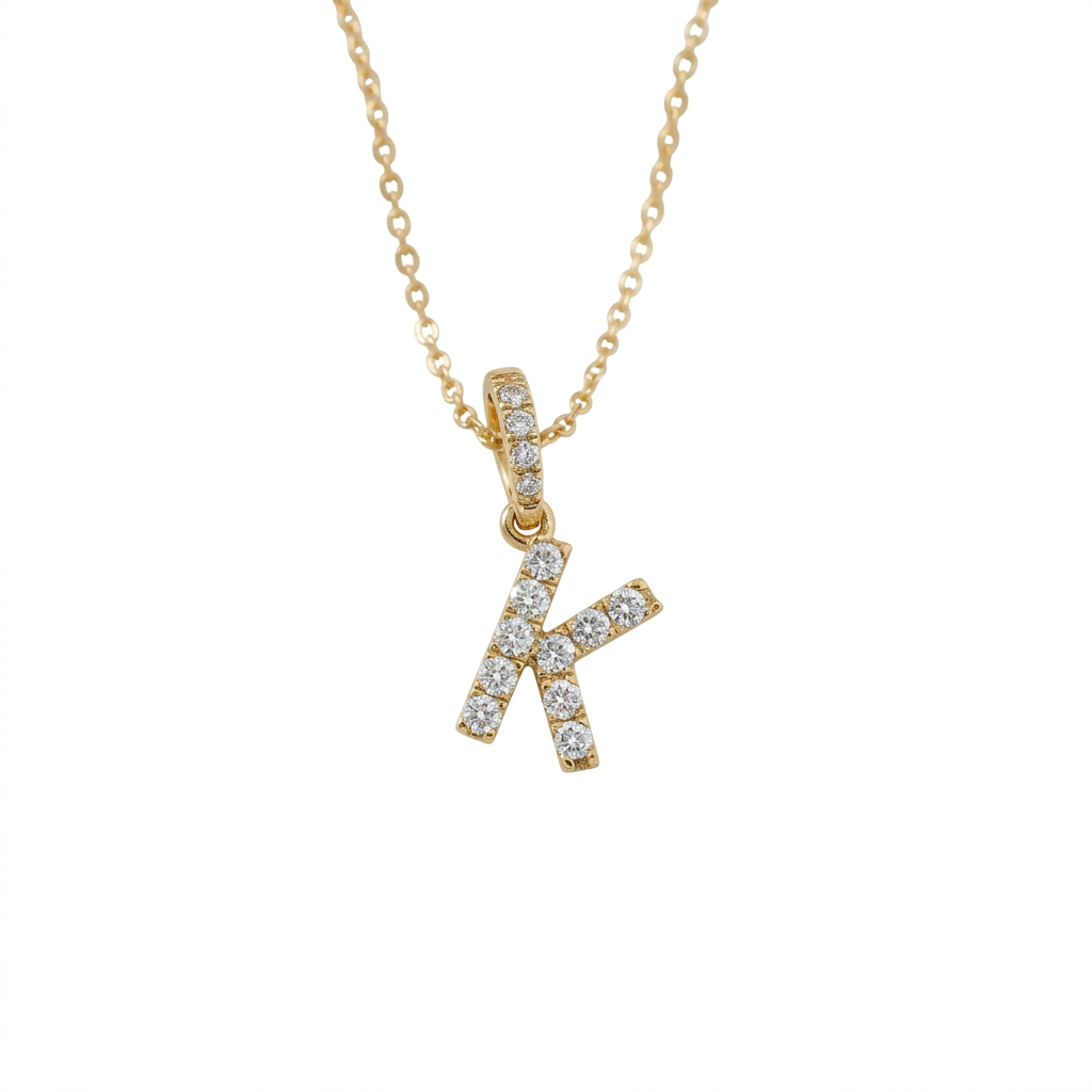 Diamond Initial “K” Necklace in 14K Yellow Gold – 0.10 CTW Natural Diamonds