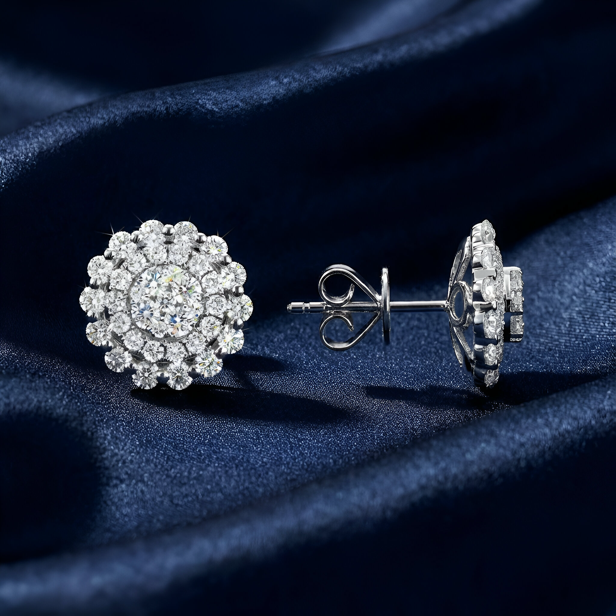 Floral Diamond Stud Earrings in 14k White Gold