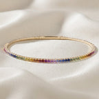 Flexible Multi Colored Sapphire Bangle Bracelet in 14K Yellow Gold – 1.71 CTW Natural Sapphires