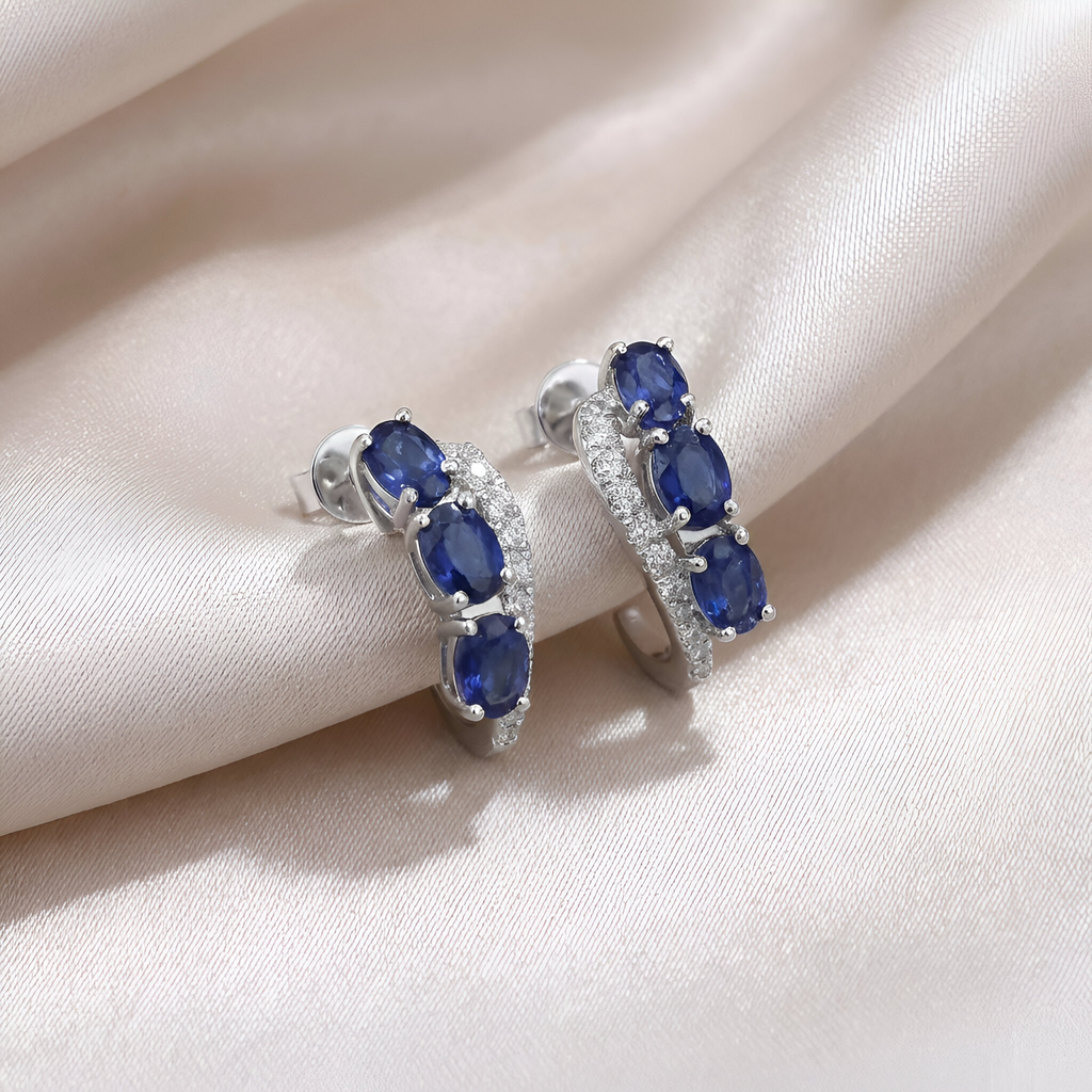 Sapphire Diamond Earrings in 14k White Gold