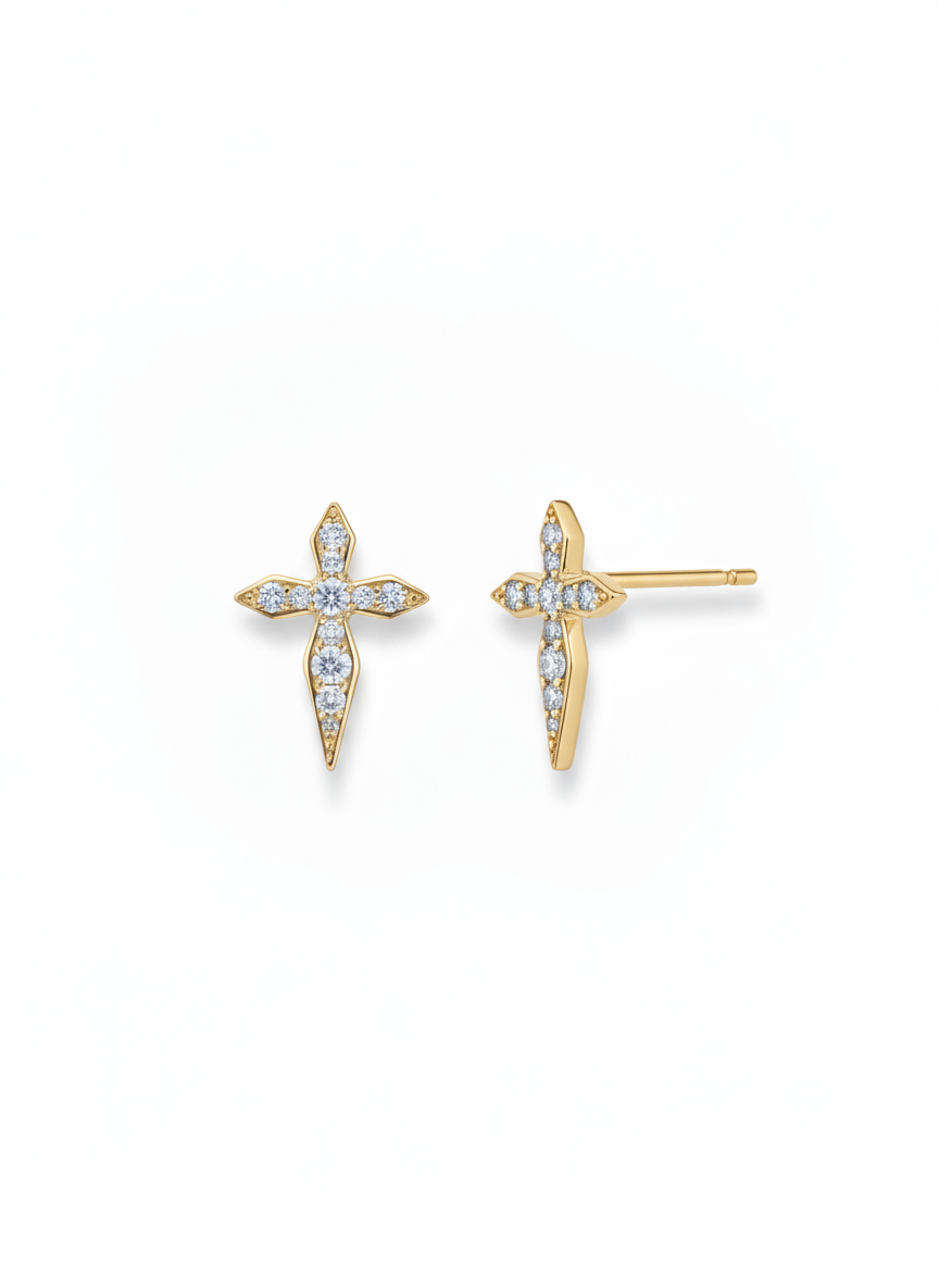 Sword Diamond Earring in 14K Yellow Gold