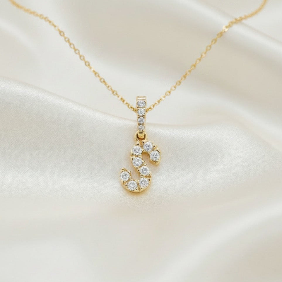 Diamond Initial “S” Necklace in 14K Yellow Gold – 0.12 CTW Natural Diamonds