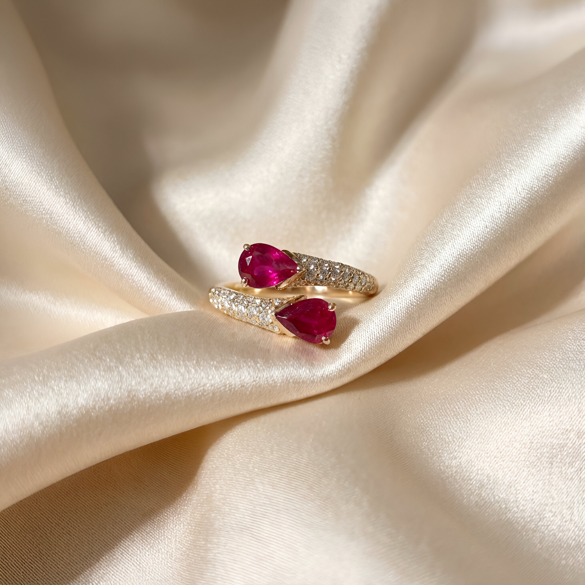 Ruby Diamond Bypass Ring in 14k Yellow Gold