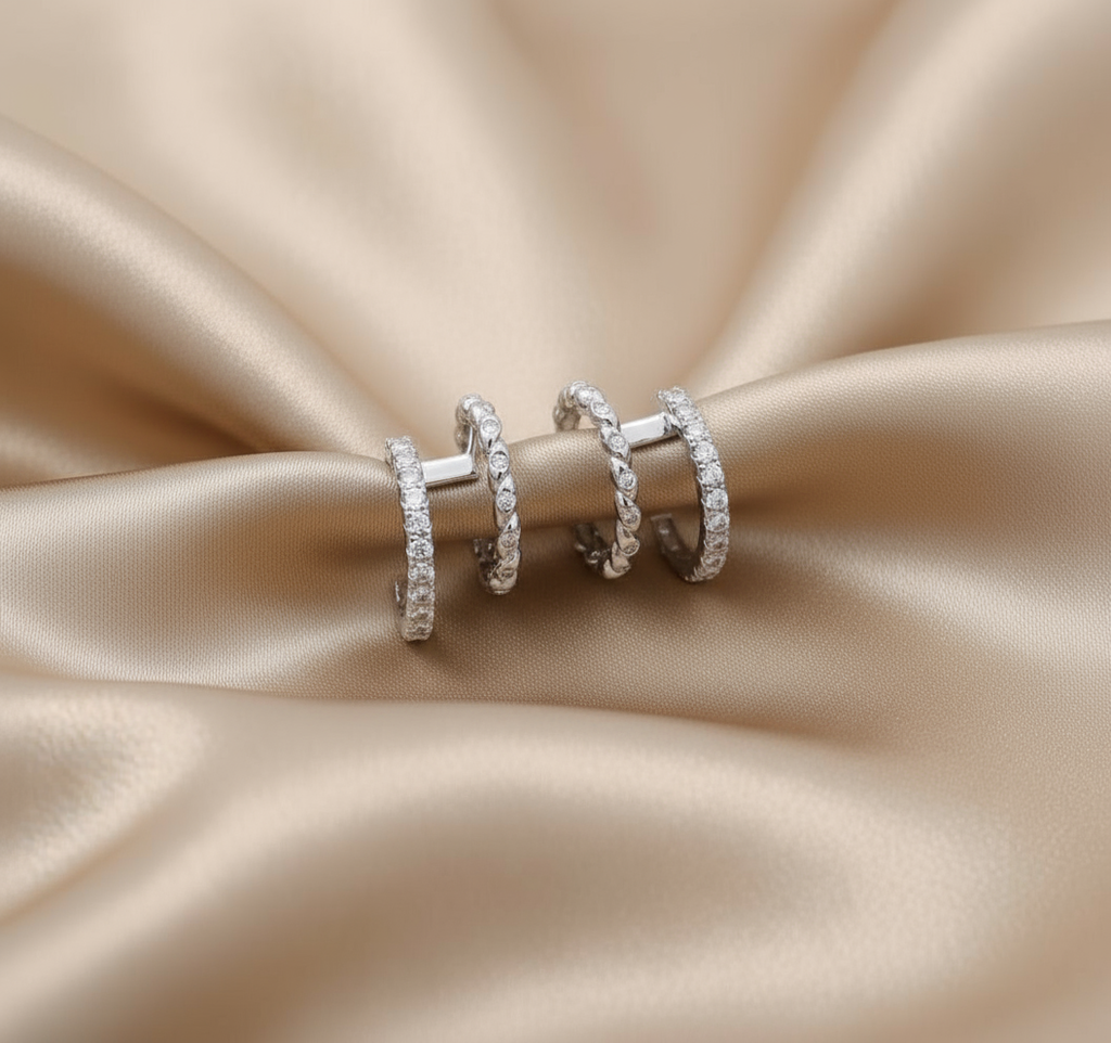 Double Diamond Hoops in 14K White Gold