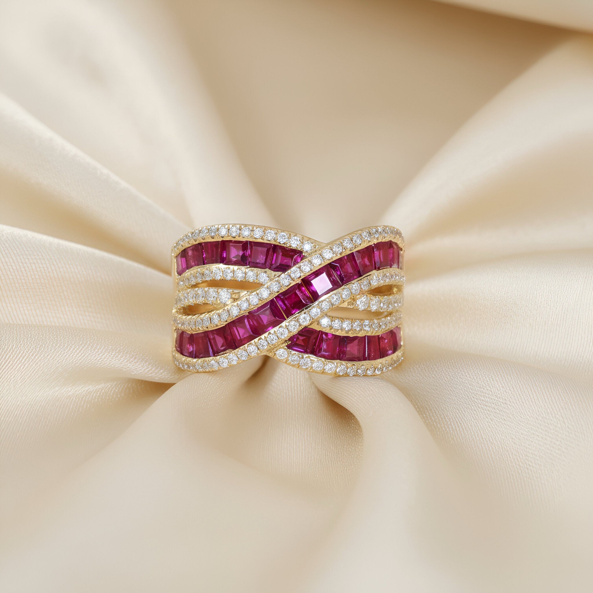 Statement Diamond Ruby Ring in 14K Yellow Gold