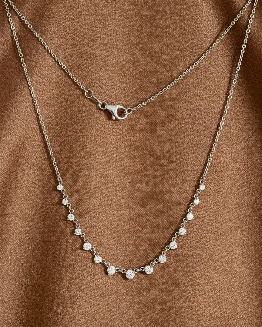 Graduated Diamond Station Necklace in 14K White Gold – 1.0 CTW Natural Diamonds