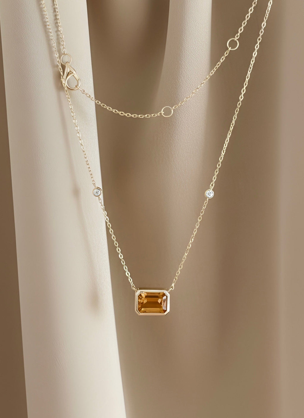 Emerald-Cut Citrine & Diamond Pendant Necklace in 14K Yellow Gold – 1.53 CT Citrine