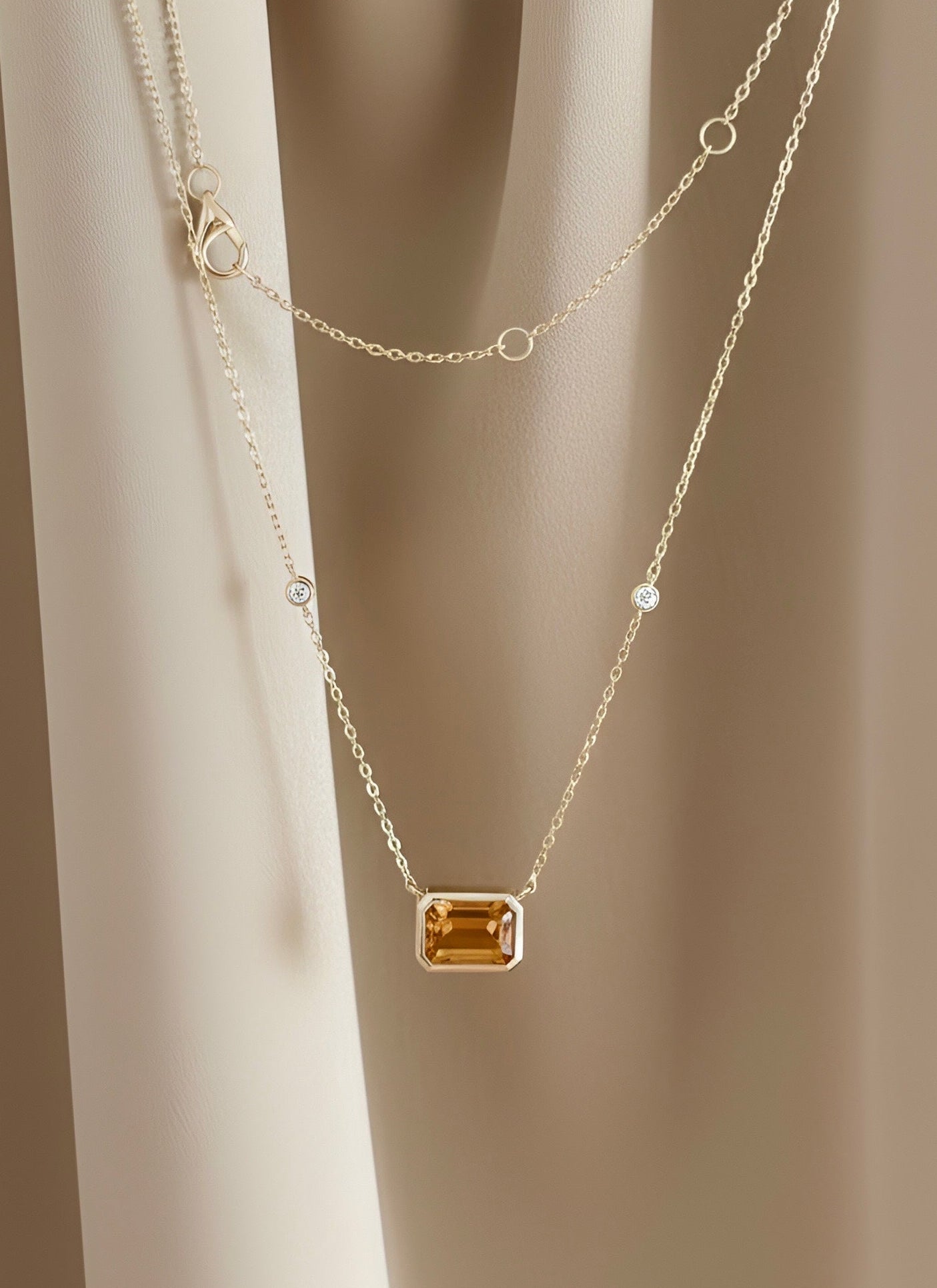 Emerald-Cut Citrine & Diamond Pendant Necklace in 14K Yellow Gold – 1.53 CT Citrine
