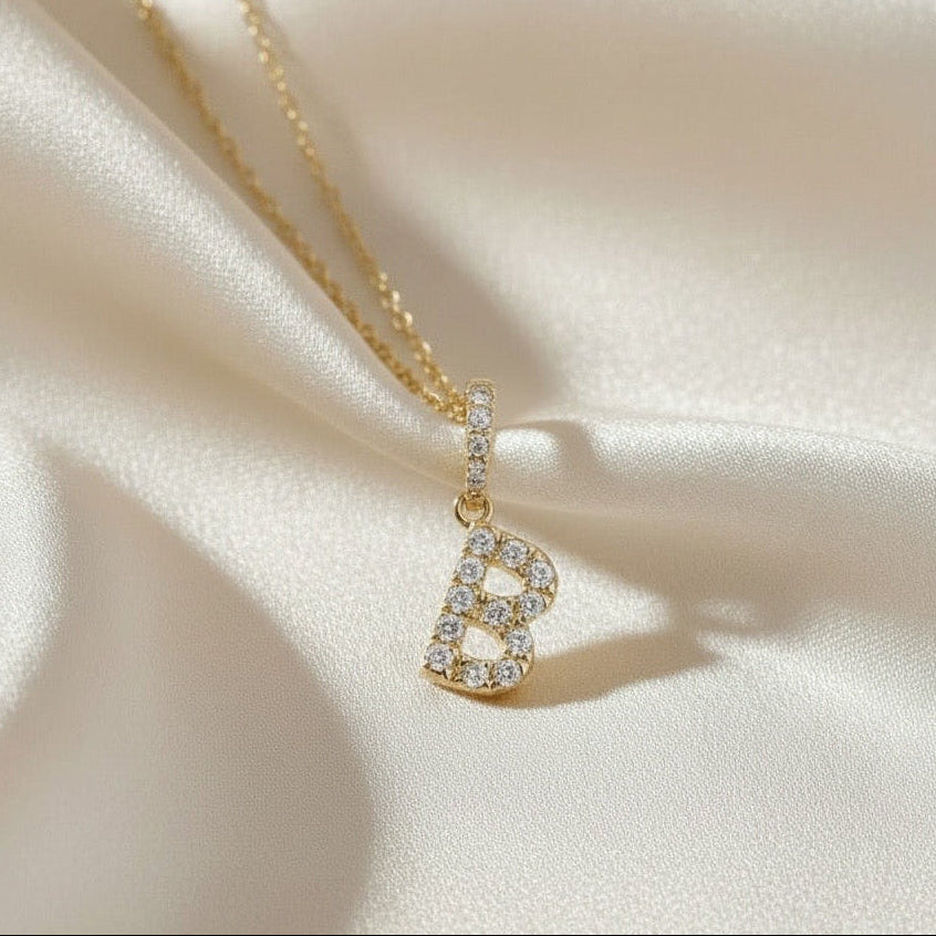 Diamond Initial “B” Necklace in 14K Yellow Gold – 0.11 CTW Natural Diamonds
