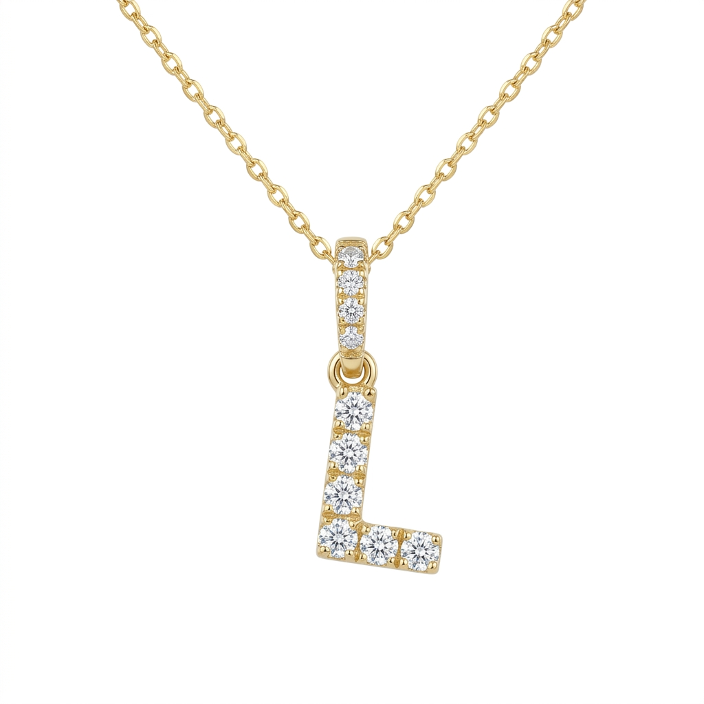 Diamond Initial “L” Necklace in 14K Yellow Gold – 0.10 CTW Natural Diamonds