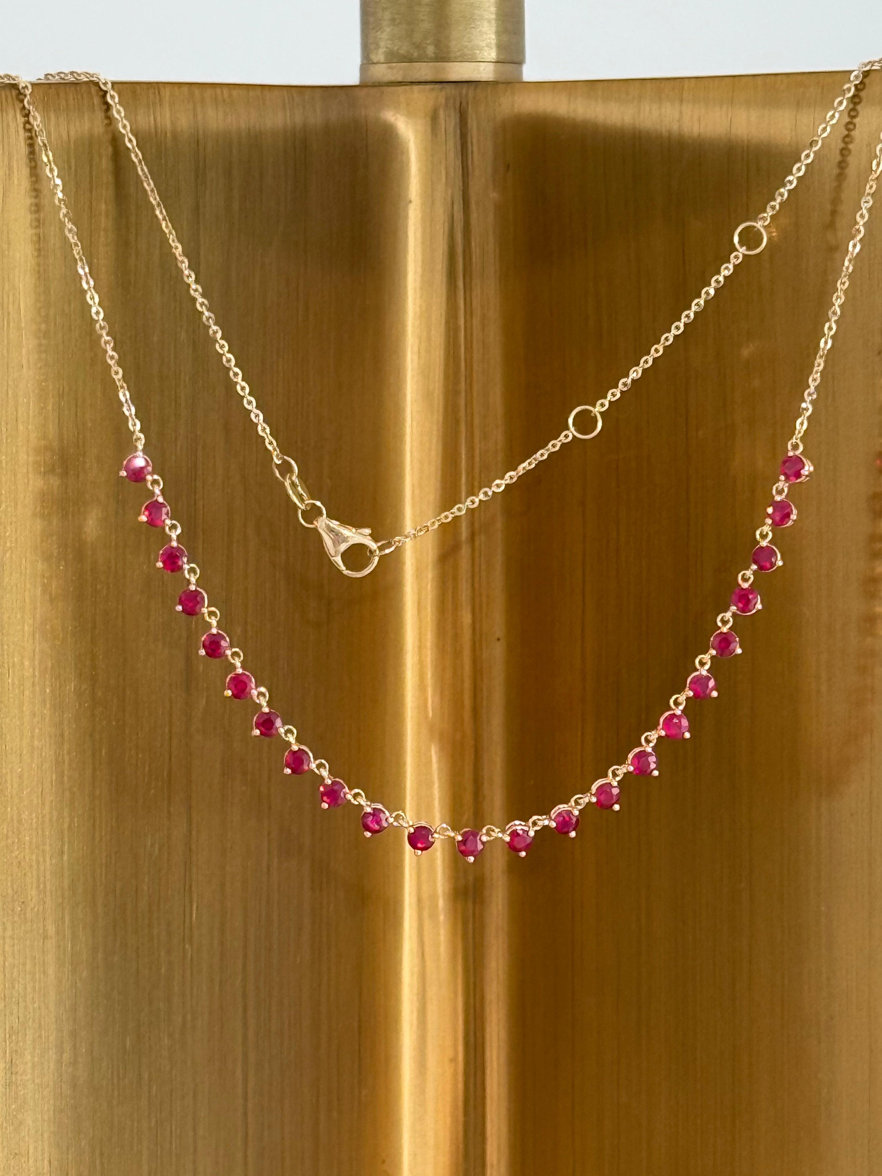 Ruby Station Necklace in 14K Yellow Gold – 2.49 CTW Natural Rubies