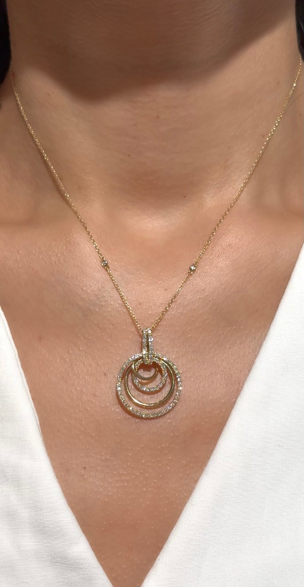 Double Diamond Hoop Necklace in 14K Yellow Gold