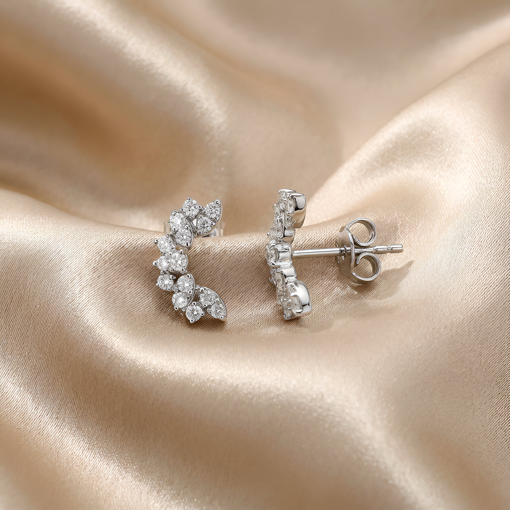 Diamond Crawler Earrings in 14K White Gold