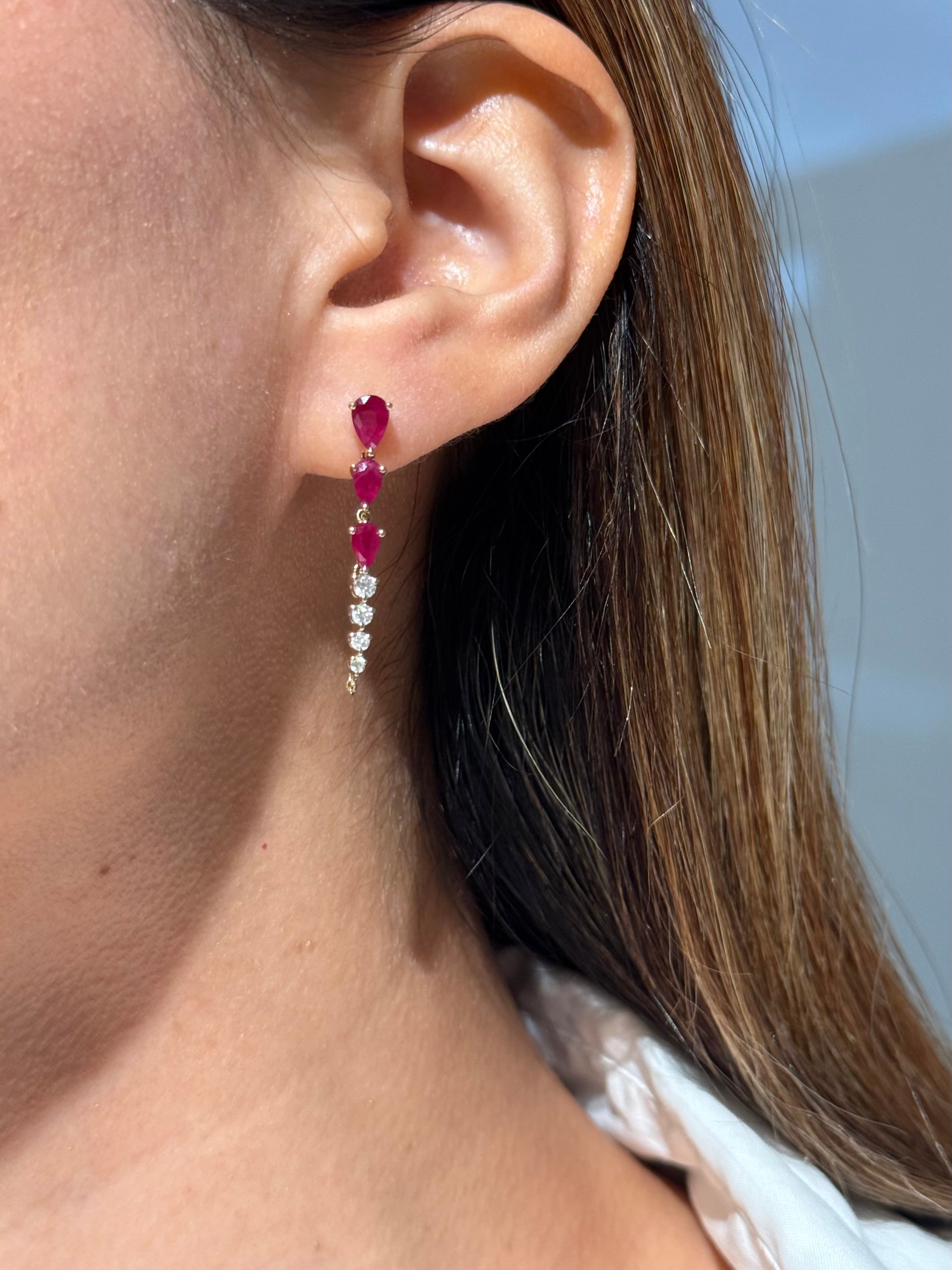 Diamond Ruby Earrings in 14K Yellow Gold