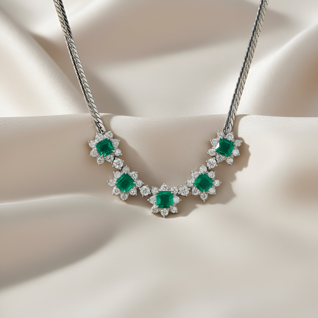 Diamond Emerald Necklace in Platinum