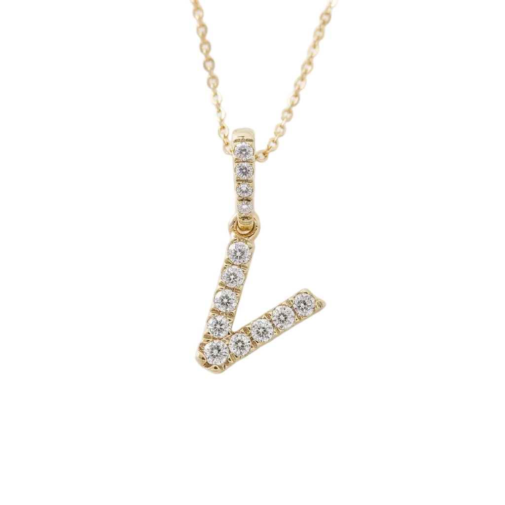 Diamond Initial “V” Necklace in 14K Yellow Gold – 0.11 CTW Natural Diamonds