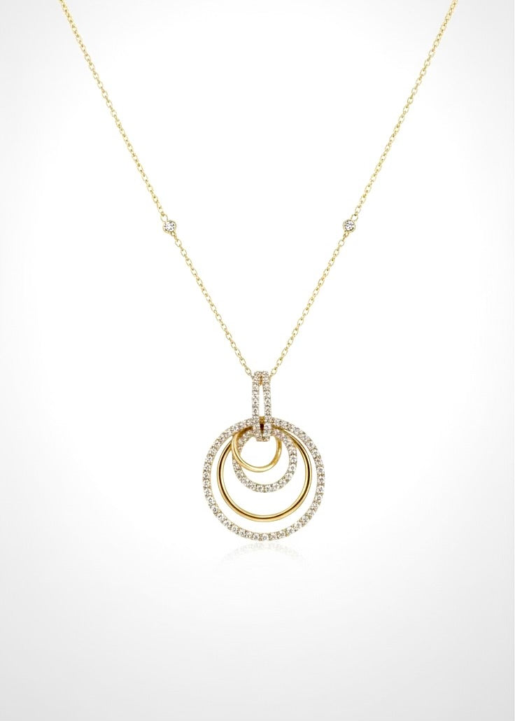 Double Diamond Hoop Necklace in 14K Yellow Gold