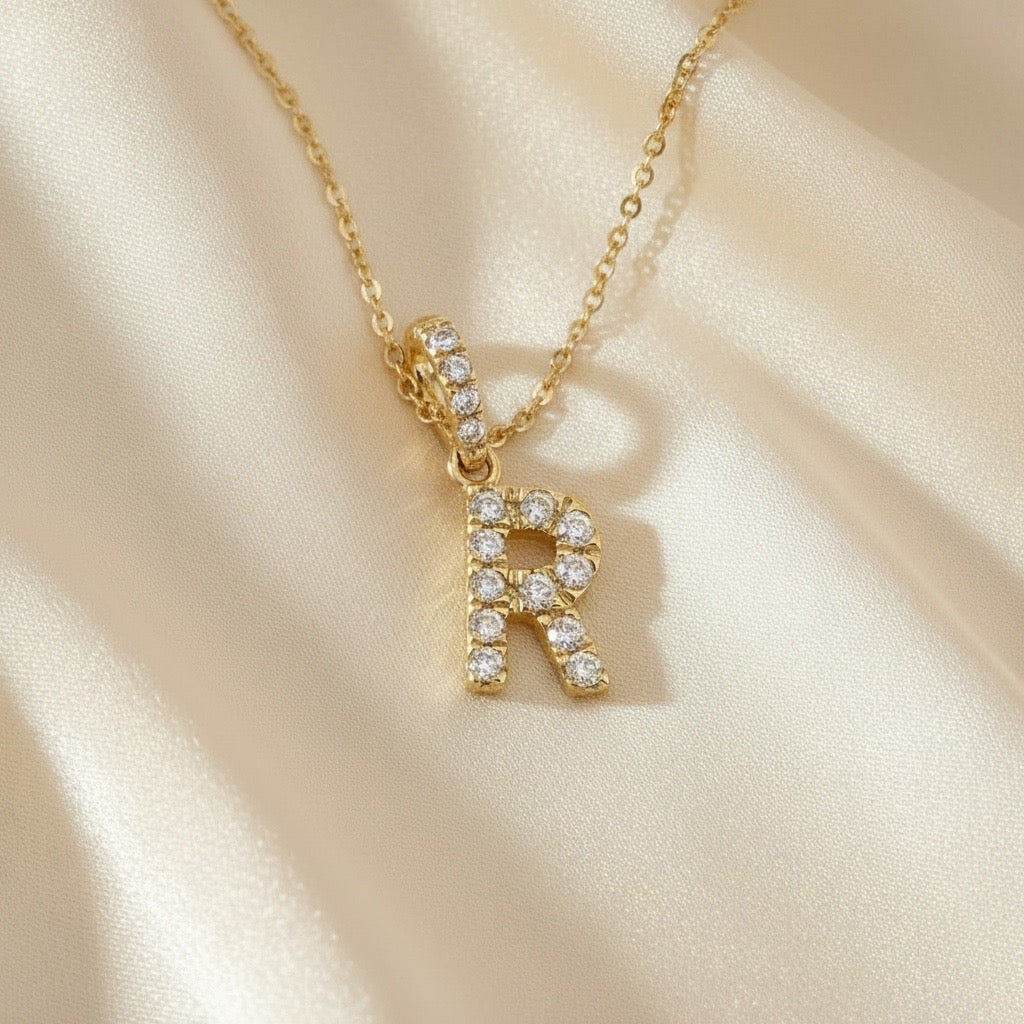 Diamond Initial “R” Necklace in 14K Yellow Gold – 0.10 CTW Natural Diamonds