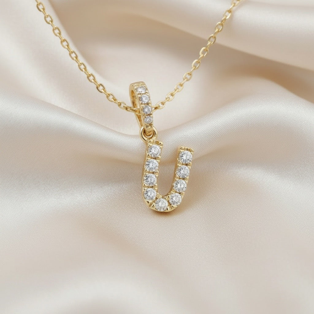 Diamond Initial “U” Necklace in 14K Yellow Gold – 0.11 CTW Natural Diamonds