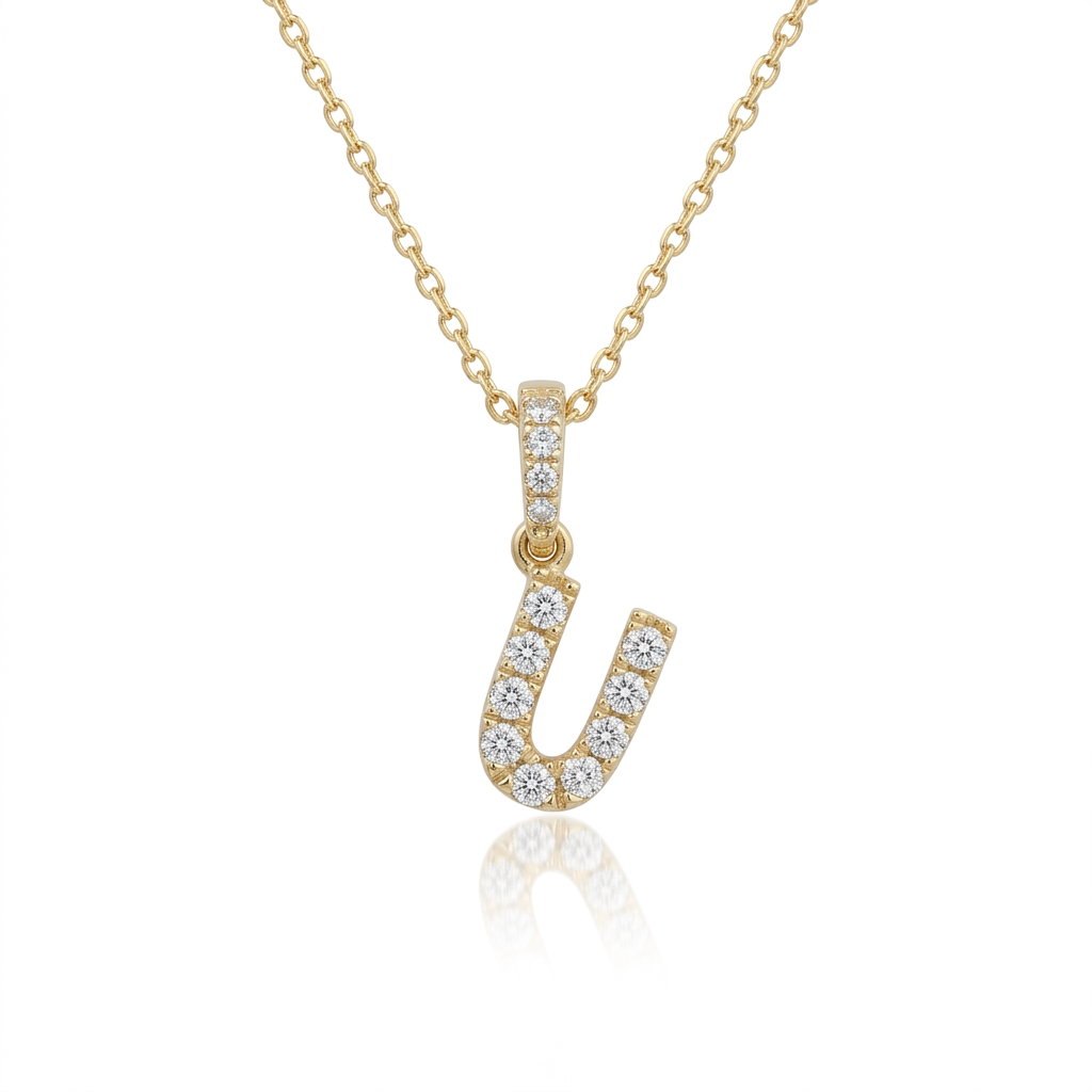 Diamond Initial “U” Necklace in 14K Yellow Gold – 0.11 CTW Natural Diamonds
