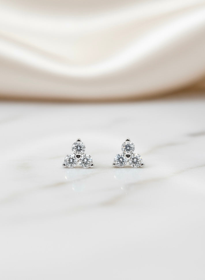 Trio Diamond Studs in 14K White Gold