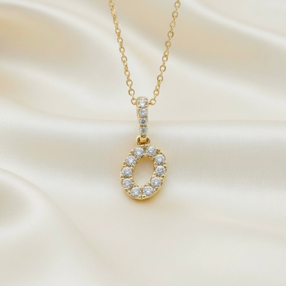 Diamond Initial “O” Necklace in 14K Yellow Gold – 0.12 CTW Natural Diamonds